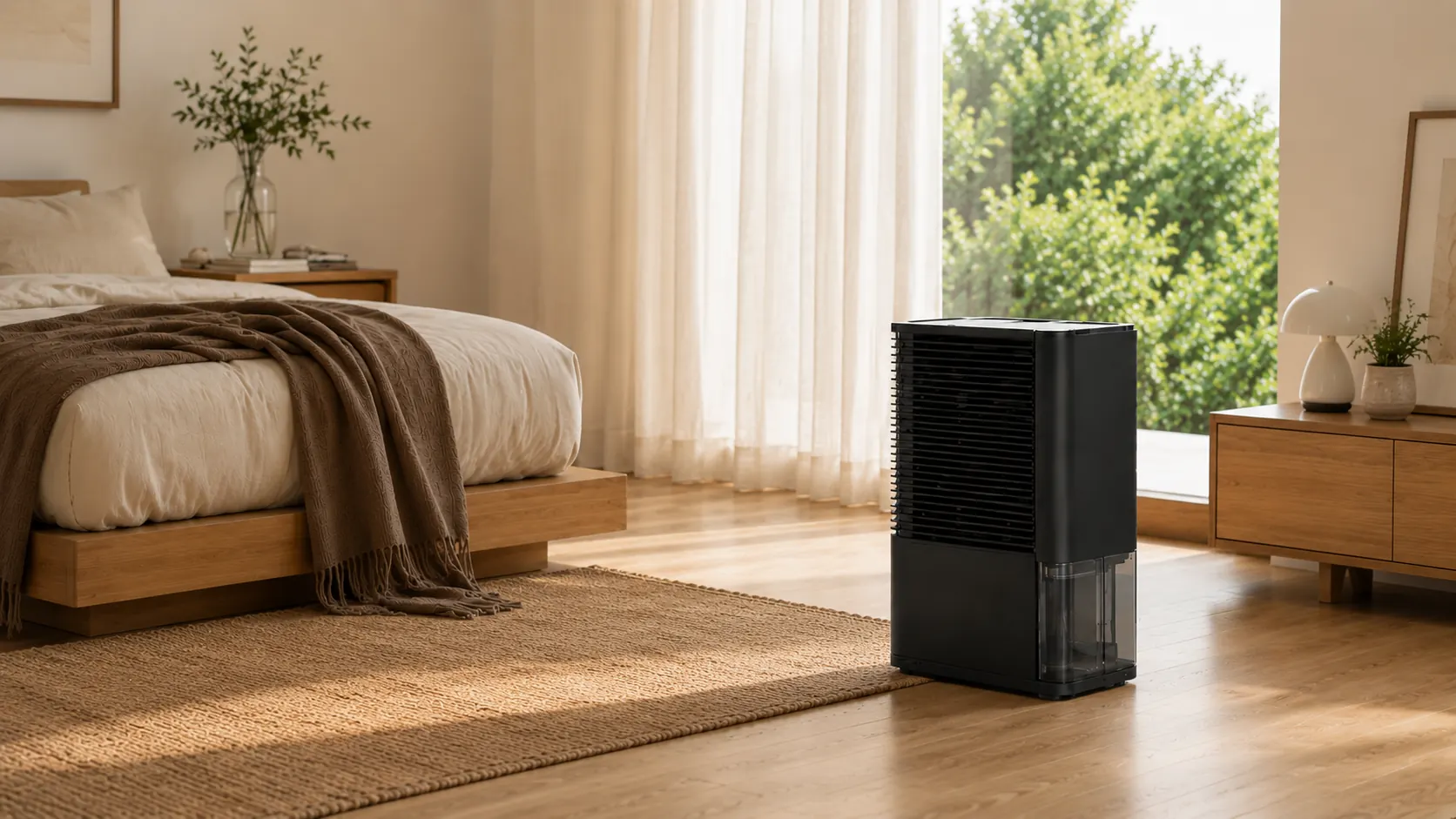 MOFN NX1 dehumidifier in a bedroom